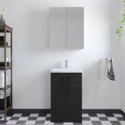 Balterley Bathroom Vanity Basin Unit, Black Handles, 500mm, Wood Black - thumbnail 2