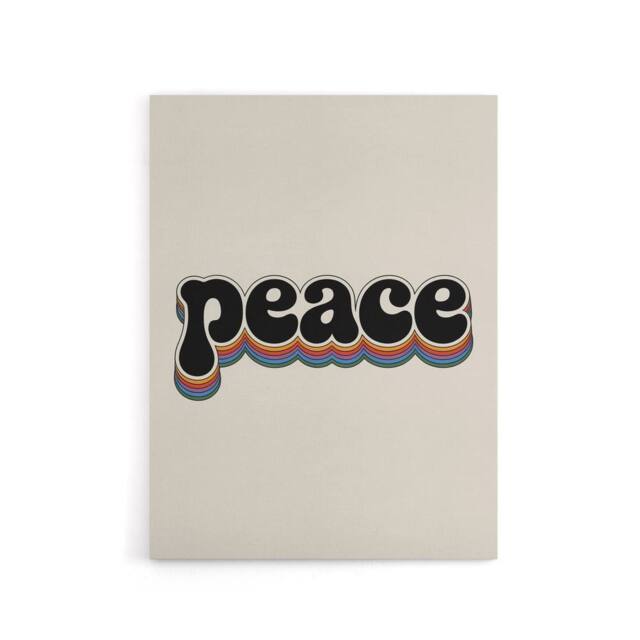 "Artery8 Peace Colourful Retro Rainbow Font Typography Canvas Wall Art Print in Beige - Size: W18"" x H24""" - image 1