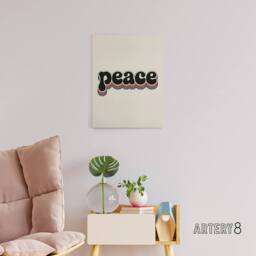 "Artery8 Peace Colourful Retro Rainbow Font Typography Canvas Wall Art Print in Beige - Size: W18"" x H24""" - thumbnail 3
