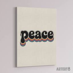 "Artery8 Peace Colourful Retro Rainbow Font Typography Canvas Wall Art Print in Beige - Size: W18"" x H24""" - thumbnail 2