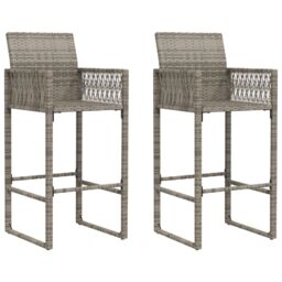 Berkfield Home Garden Bar Stools 2 pcs Grey Poly Rattan - thumbnail 2