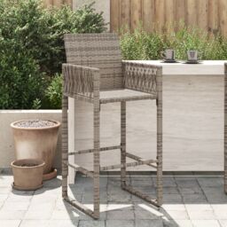 Berkfield Home Garden Bar Stools 2 pcs Grey Poly Rattan - thumbnail 1