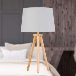 First Choice Lighting Set of 2 Light Oak Table Lamp Bedside Lights with White Silver Shade in Brown - thumbnail 4