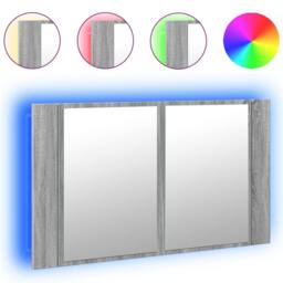 Berkfield Home LED Bathroom Mirror Cabinet Grey Sonoma 80x12x45 cm Acrylic - Size: 80 x 12 x 45 cm