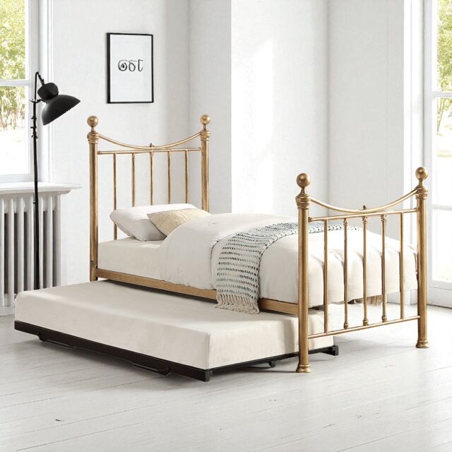 OAT Home Hampstead Traditional Antique Brass Effect Single Metal Bed Frame & Guest Trundle in Bronze - image 1