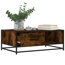 Berkfield Home Coffee Table Smoked Oak 90x57x35 cm Engineered Wood & Metal in Brown - Size: 90 x 57 x 35 cm - thumbnail 4