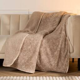 OHS Teddy Fleece Blanket Soft Marl Binded Throw in Natural - Size: 130 cm x 160 cm