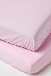 Homescapes Cotton Cot Bed Fitted Sheets 200 Thread Count, 2 Pack in Pink