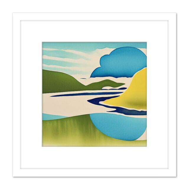 Artery8 Watercolour Abstract Sunset Cairngorms Scotland Watercolour Painting Square Wooden Framed Wall Art Print Picture 8X8 Inch in White - image 1