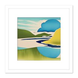 Artery8 Watercolour Abstract Sunset Cairngorms Scotland Watercolour Painting Square Wooden Framed Wall Art Print Picture 8X8 Inch in White - thumbnail 1