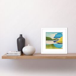 Artery8 Watercolour Abstract Sunset Cairngorms Scotland Watercolour Painting Square Wooden Framed Wall Art Print Picture 8X8 Inch in White - thumbnail 2