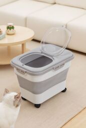 Living and Home Collapsible Dry Food Storage Container with Wheels and Lids in Grey - thumbnail 2