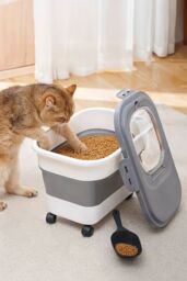 Living and Home Collapsible Dry Food Storage Container with Wheels and Lids in Grey - thumbnail 1