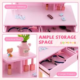 CASART Kids Vanity Table & Stool Set with Square Mirror & Storage Shelf in Pink - thumbnail 7