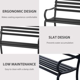 OUTSUNNY 2 Seater Bench Garden Furniture Outdoor Metal Loveseat Patio Chair in Black - thumbnail 5