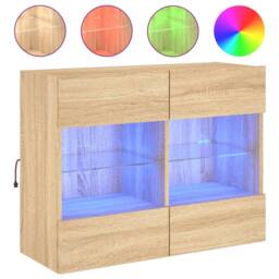 Berkfield Home TV Wall Cabinet with LED Lights Sonoma Oak 78.5x30x60.5 cm in Light Brown - thumbnail 3