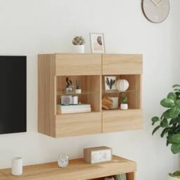 Berkfield Home TV Wall Cabinet with LED Lights Sonoma Oak 78.5x30x60.5 cm in Light Brown - thumbnail 5