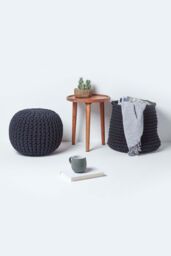 Homescapes Round Cotton Knitted Pouffe Footstool in Black - thumbnail 6