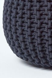 Homescapes Round Cotton Knitted Pouffe Footstool in Black - thumbnail 4
