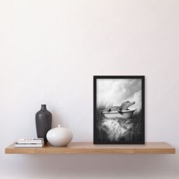 "Artery8 Cute Alligator in Bathtub Black White Fun Cheeky Framed Art Print in Grey - Size: W12"" x H16""" - thumbnail 4