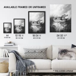 "Artery8 Cute Alligator in Bathtub Black White Fun Cheeky Framed Art Print in Grey - Size: W12"" x H16""" - thumbnail 3