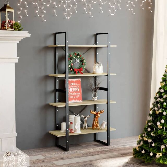 Berkfield Home 4-Tier Book Cabinet Sonoma Oak 80x30x140 cm Engineered Wood in Brown - Size: 80 x 30 x 140 cm - image 1