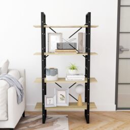 Berkfield Home 4-Tier Book Cabinet Sonoma Oak 80x30x140 cm Engineered Wood in Brown - Size: 80 x 30 x 140 cm - thumbnail 3