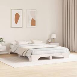 Berkfield Home White Bed Frame White Wood 140 x 200 cm Durable Solid Pine Bed Frame - thumbnail 4