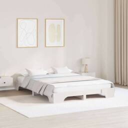 Berkfield Home White Bed Frame White Wood 140 x 200 cm Durable Solid Pine Bed Frame - thumbnail 2