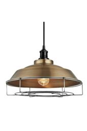 Industville Brooklyn Step Pendant, 16 Inch, Brass, Black Holder, Cage in Bronze
