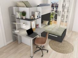 Vente-unique Corner Bunk Beds 2 X 90 X 190 Cm - With Desk - Grey, White & Black - Size: Single - thumbnail 4