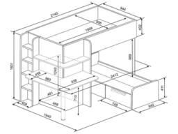 Vente-unique Corner Bunk Beds 2 X 90 X 190 Cm - With Desk - Grey, White & Black - Size: Single - thumbnail 9