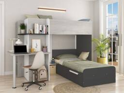 Vente-unique Corner Bunk Beds 2 X 90 X 190 Cm - With Desk - Grey, White & Black - Size: Single