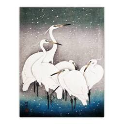 Artery8 Ohara Koson Framed Wall Art Print Group Of Egrets in Falling Snow in Blue - Size: A4 - thumbnail 3