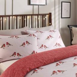 Smart Living Robin Brushed Cotton With Piping Flannelette Duvet Cover & Pillowcases in Red - Size: King - thumbnail 3