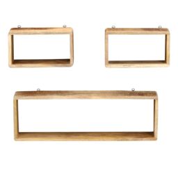Berkfield Home 3 Piece Wall Cube Shelf Set Soild Mango Wood in Brown - thumbnail 2