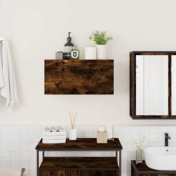 Berkfield Home Bathroom Wall Cabinet Smoked Oak 60x25x30 cm Engineered Wood in Brown - Size: 60 x 25 x 30 cm - thumbnail 3