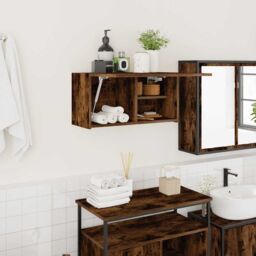 Berkfield Home Bathroom Wall Cabinet Smoked Oak 60x25x30 cm Engineered Wood in Brown - Size: 60 x 25 x 30 cm