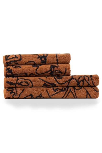 Furn Everybody Abstract Cotton Jacquard 4-Piece Towel Bale in Brown