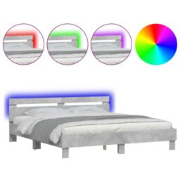 Berkfield Home Bed Frame with LED without Mattress Concrete Grey 200x200 cm - thumbnail 2