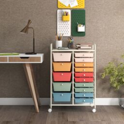 Costway 15 Drawer Rolling Storage Cart Tools Scrapbook Paper Organizer Lightweight - thumbnail 3