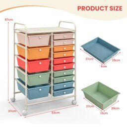 Costway 15 Drawer Rolling Storage Cart Tools Scrapbook Paper Organizer Lightweight - thumbnail 2