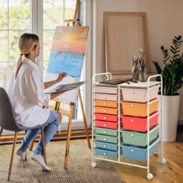 Costway 15 Drawer Rolling Storage Cart Tools Scrapbook Paper Organizer Lightweight - thumbnail 4