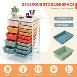Costway 15 Drawer Rolling Storage Cart Tools Scrapbook Paper Organizer Lightweight - thumbnail 5