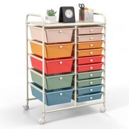 Costway 15 Drawer Rolling Storage Cart Tools Scrapbook Paper Organizer Lightweight - thumbnail 1