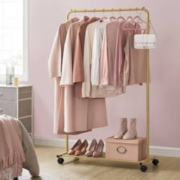 SONGMICS Clothes Rail with Storage Shelf & Lockable Wheels in Gold - thumbnail 1