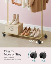 SONGMICS Clothes Rail with Storage Shelf & Lockable Wheels in Gold - thumbnail 5