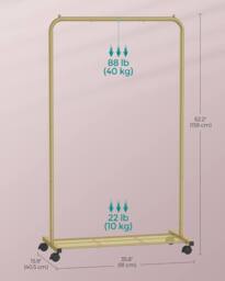 SONGMICS Clothes Rail with Storage Shelf & Lockable Wheels in Gold - thumbnail 2