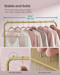 SONGMICS Clothes Rail with Storage Shelf & Lockable Wheels in Gold - thumbnail 4