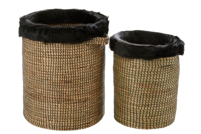 Orsina Bora Set of 2 Seagrass Baskets with Faux Fur Trim in Brown - image 1